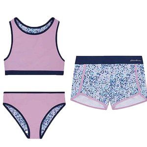 Eddie Bauer Girls SMALL 7/8 3-Piece Swim Set, Shorts, Bottoms and Tankini Top